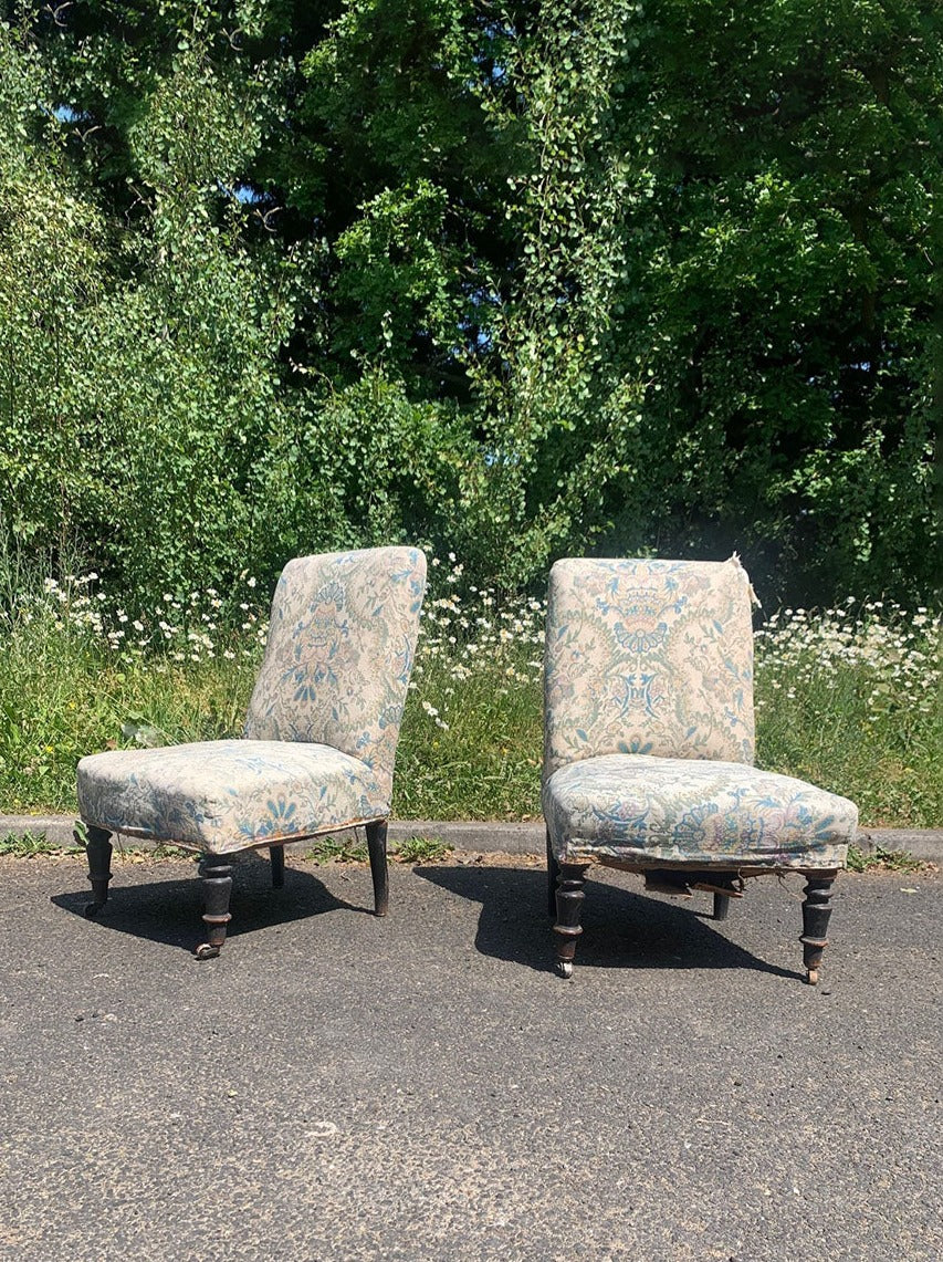 Pair of slipper chairs (Re-upholstered, ex. fabric)