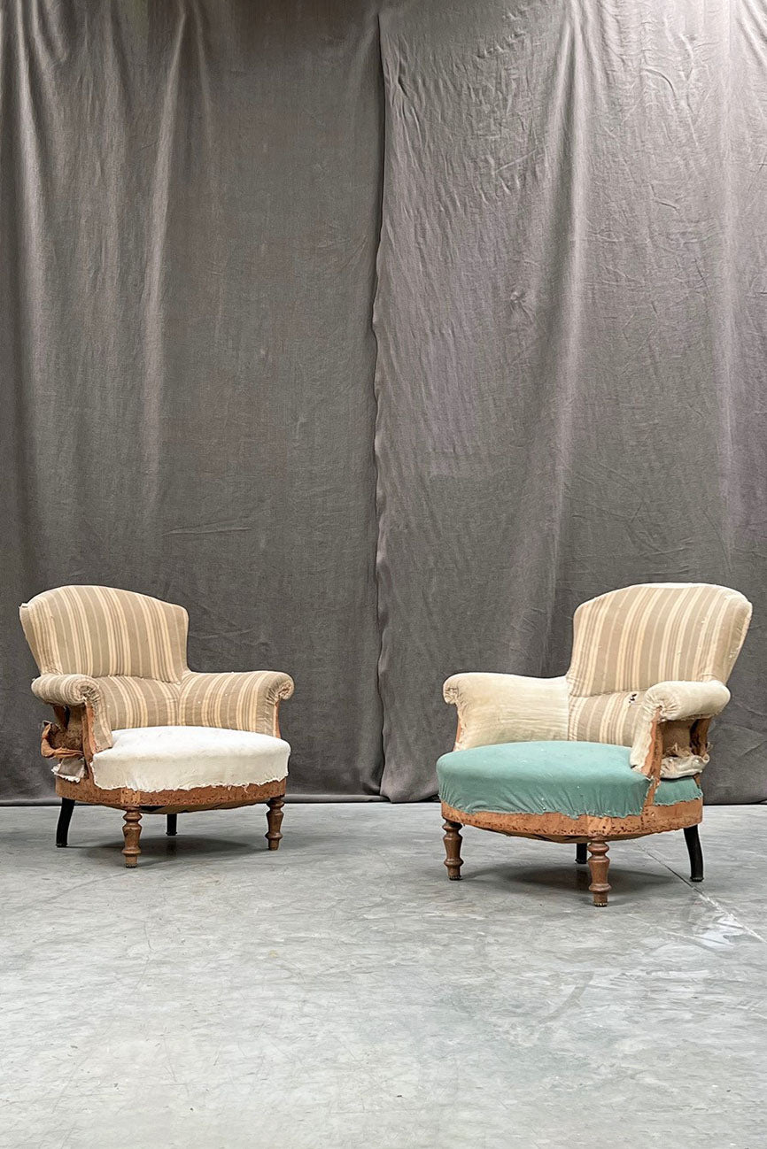Pair of crapaud armchairs (inc. reupholstery, ex. fabric)