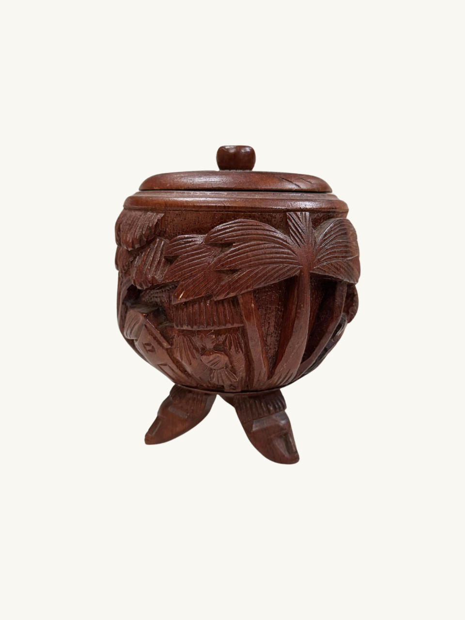 Carved wood pot