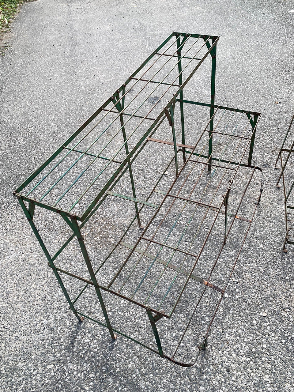 Two green painted etageres (1 available - left)