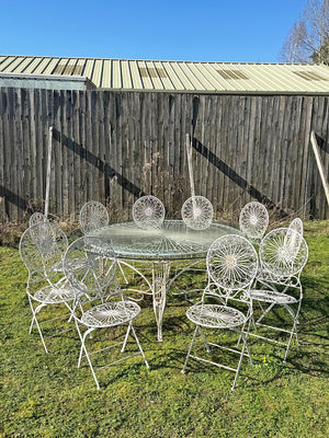 Glass top garden table and 10 chairs (Reserved)