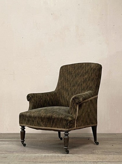 19th century square back armchair (re-upholstered, ex. fabric)