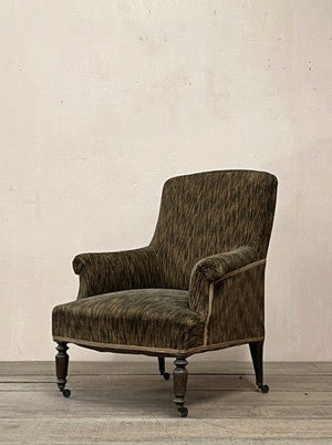 19th century square back armchair (re-upholstered, ex. fabric)
