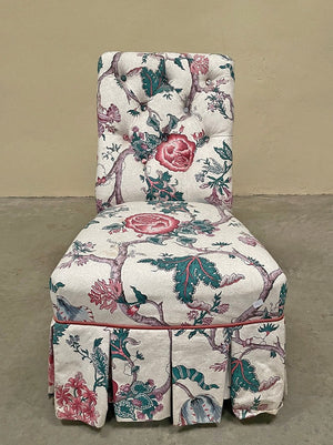 Floral armchair and slipper chair (priced individually 'as is' at £525 and £375)