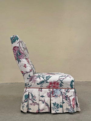 Floral armchair and slipper chair (priced individually 'as is' at £525 and £375)