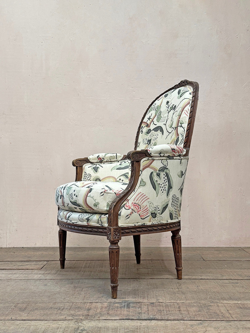 Bergère armchair in Robert Kime fabric