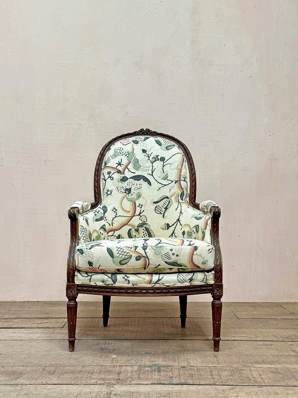 Bergère armchair in Robert Kime fabric