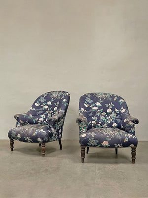 Large near pair of rounded back armchairs 'as is'