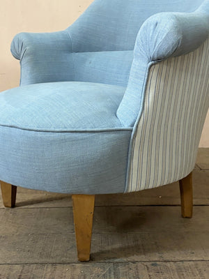 Blue linen tub armchair