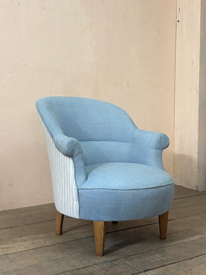 Blue linen tub armchair