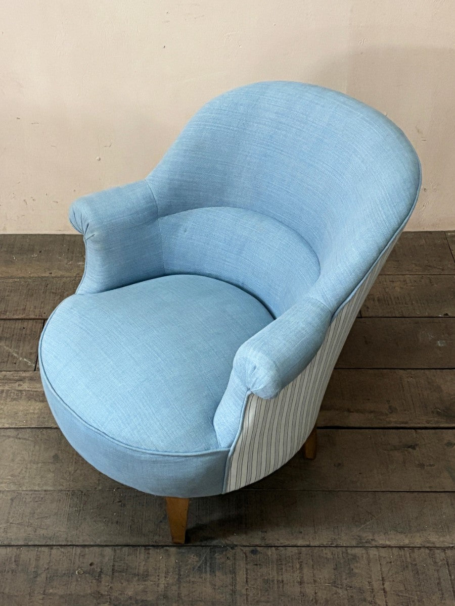 Blue linen tub armchair