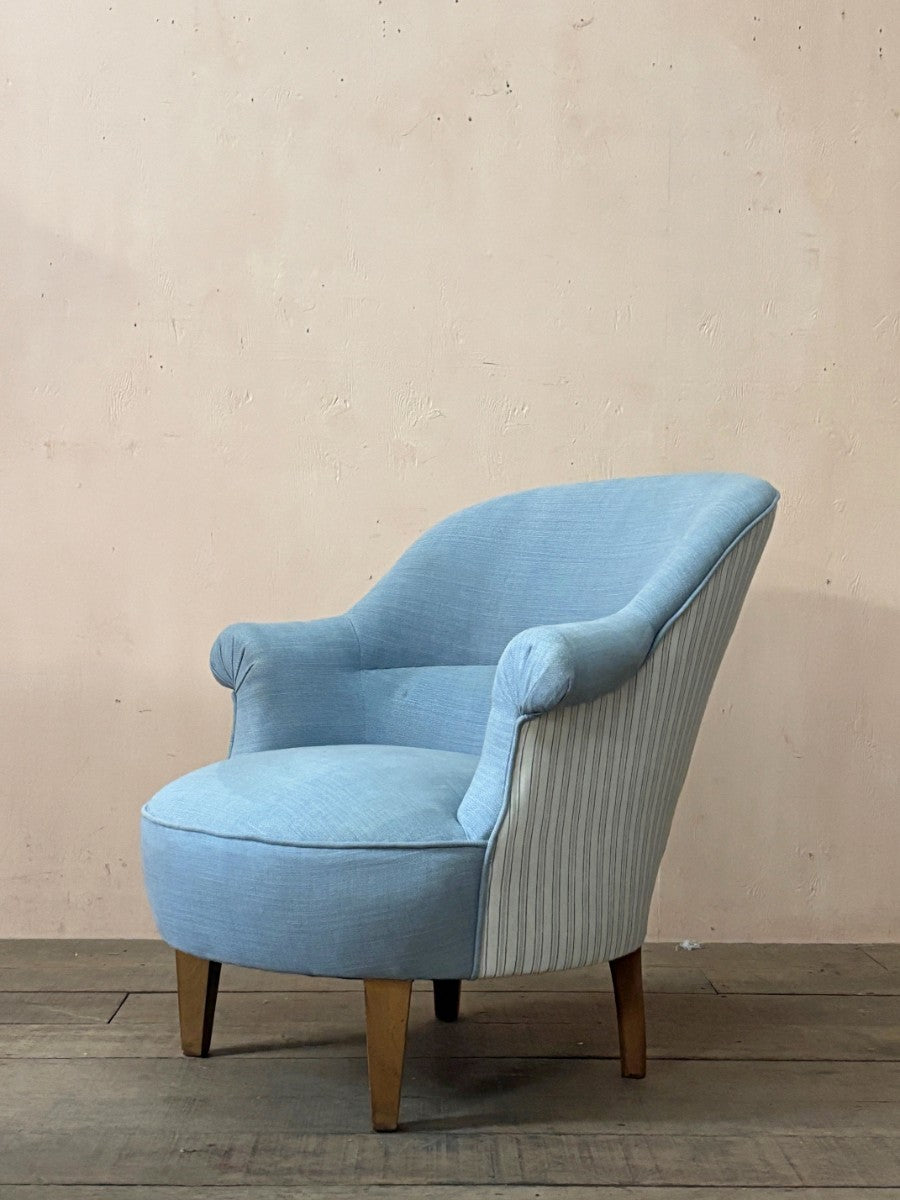 Blue linen tub armchair