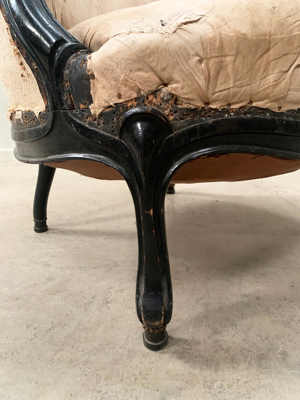 Ebonised frame armchair for re-upholstery 'as is'