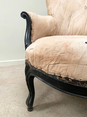 Ebonised frame armchair for re-upholstery 'as is'