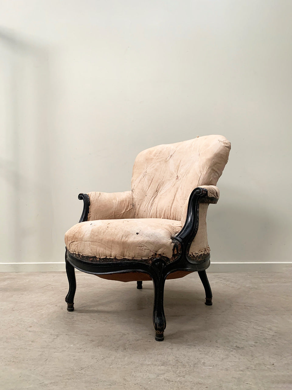 Ebonised frame armchair for re-upholstery 'as is'