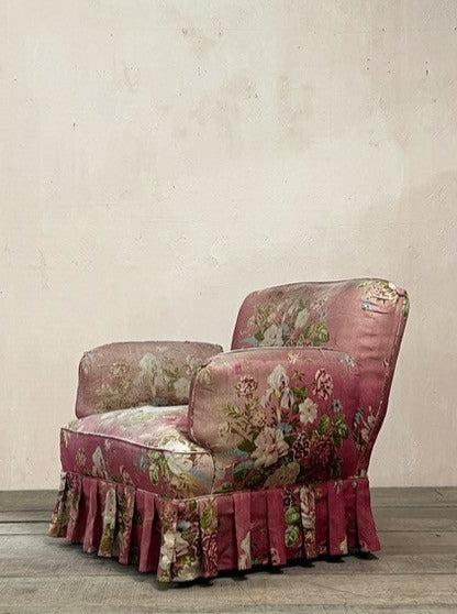 Floral pillow armchair (re-upholstered, ex. fabric)
