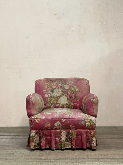 Floral pillow armchair (re-upholstered, ex. fabric)
