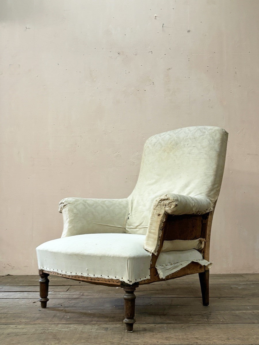 High back armchair 'as is' (or £1,200 inc. re-upholstery, ex. fabric)