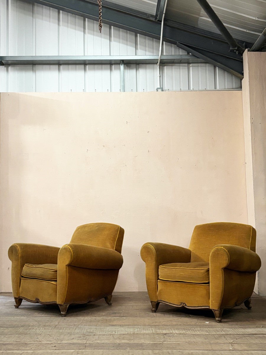 Pair of mustard club chairs 'as is'