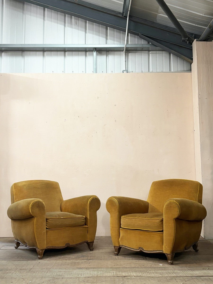 Pair of mustard club chairs 'as is'