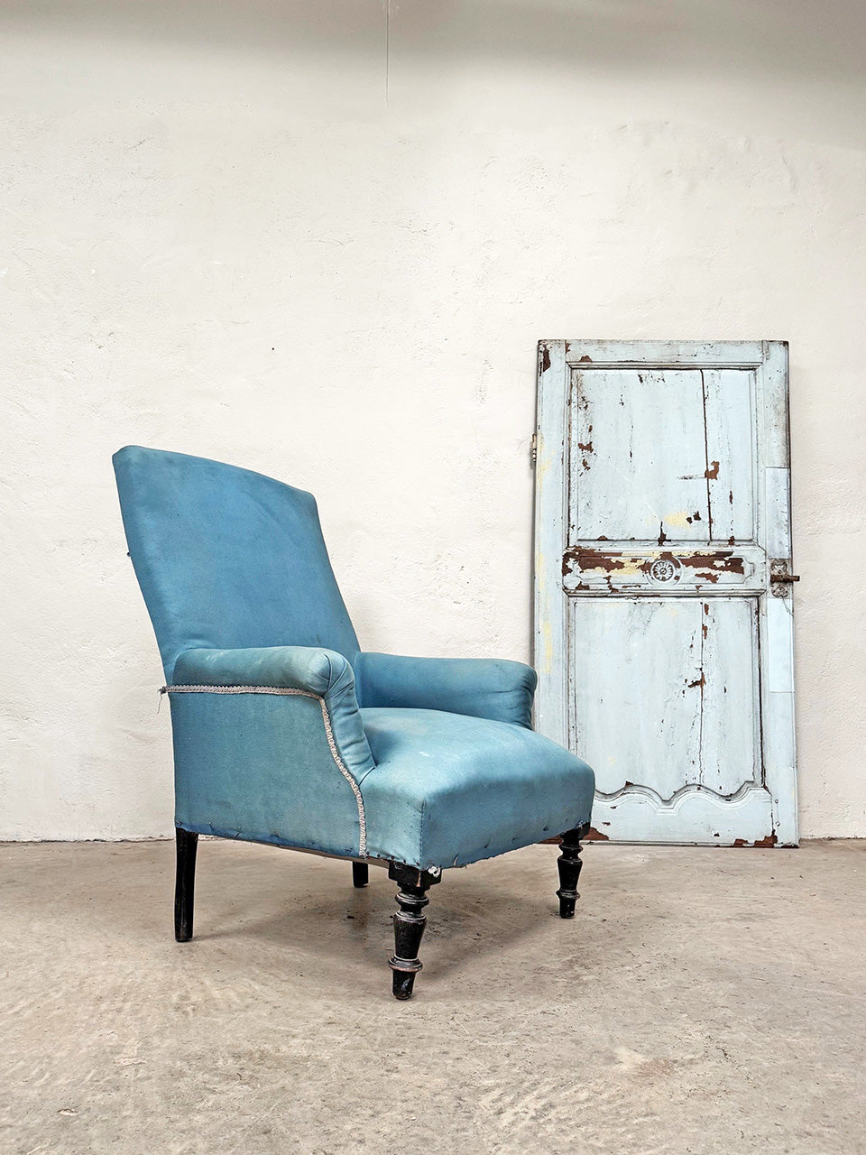 Napoleon III armchair in blue fabric