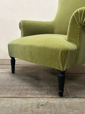 Olive green mohair armchair