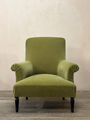 Olive green mohair armchair