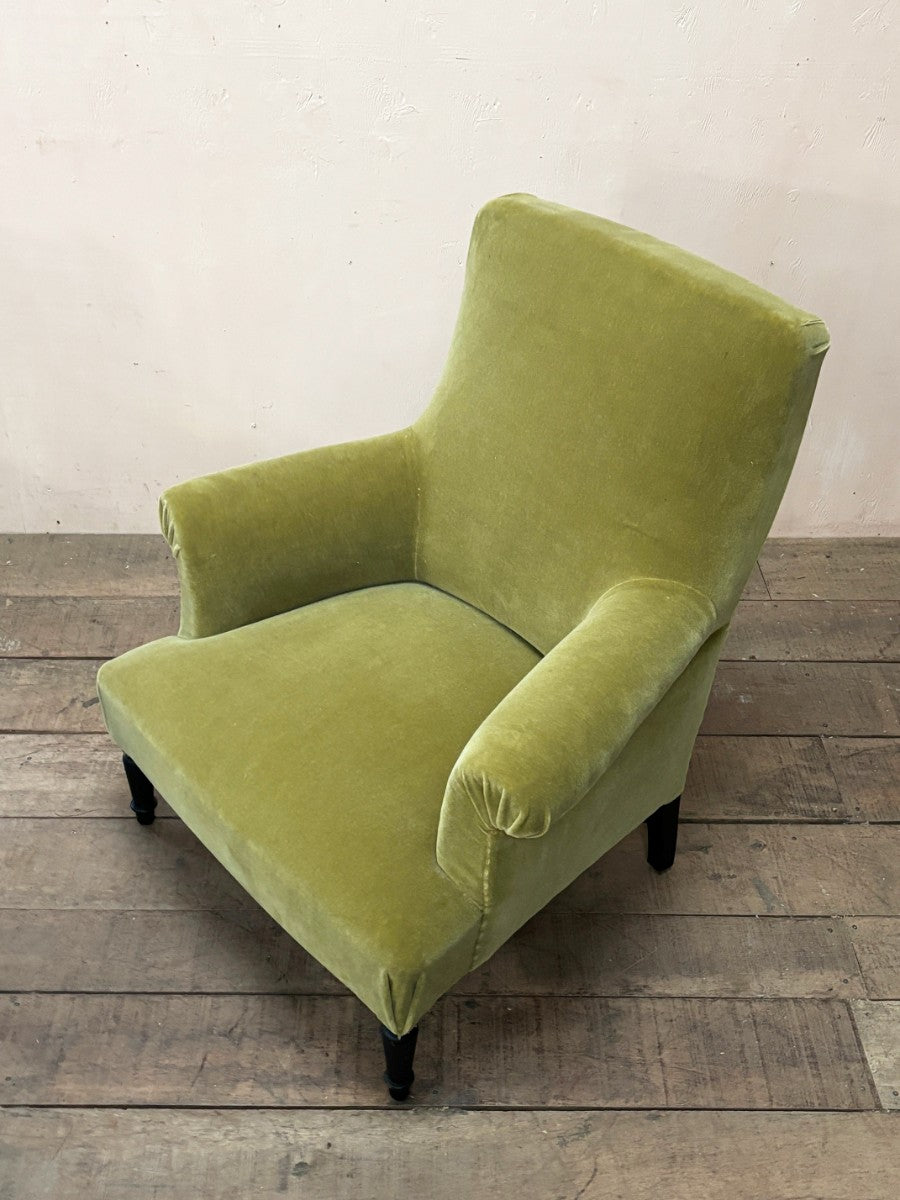 Olive green mohair armchair