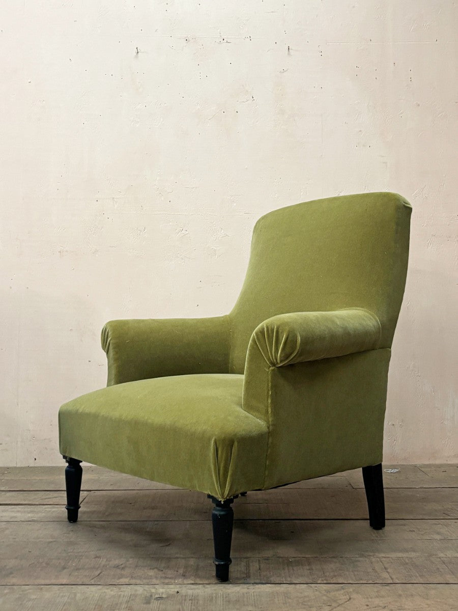 Olive green mohair armchair