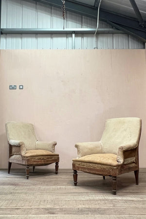 Late 19th century pair armchairs (inc. re-upholstery, ex. fabric)