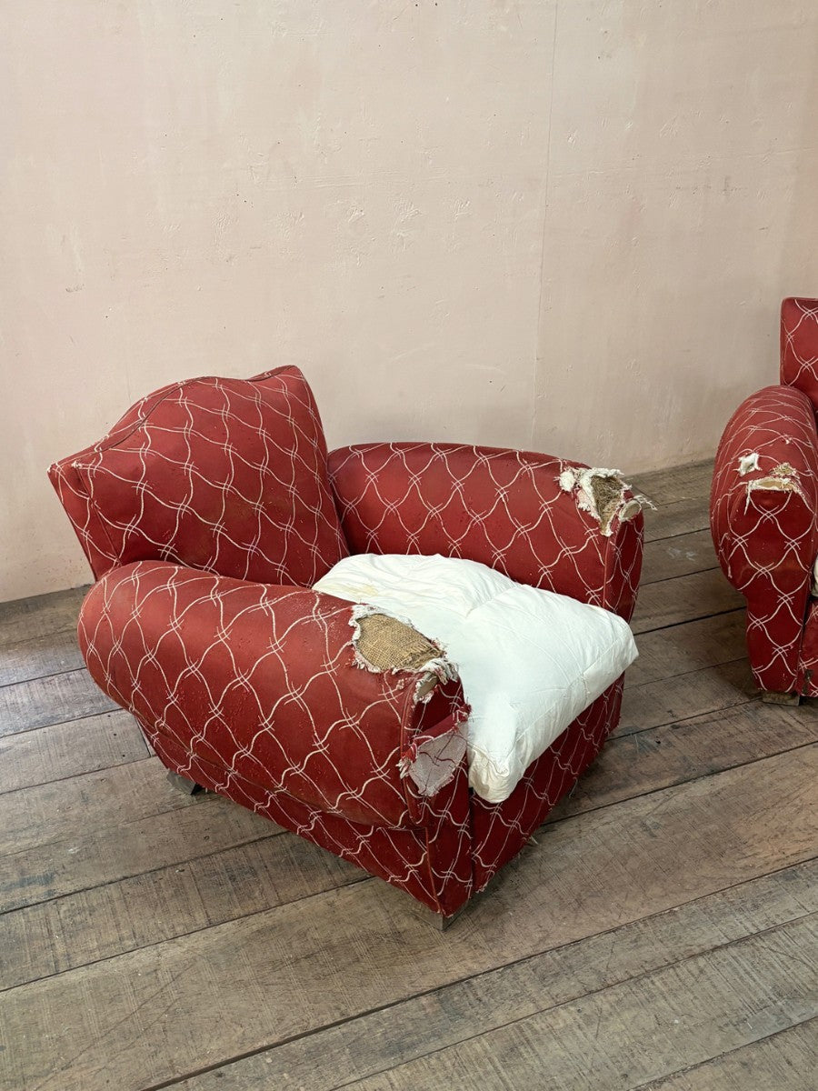 Pair of Art Deco club armchairs 'as is'