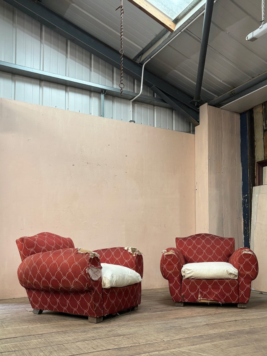 Pair of Art Deco club armchairs 'as is'
