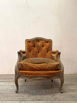 Pair of button back Louis XV style armchairs