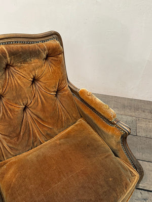 Pair of button back Louis XV style armchairs