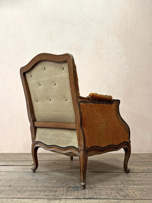 Pair of button back Louis XV style armchairs