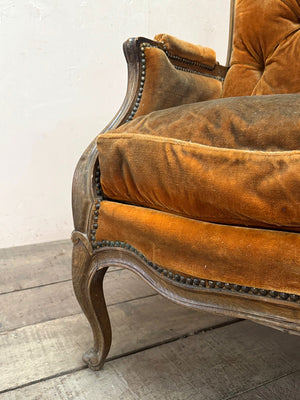 Pair of button back Louis XV style armchairs