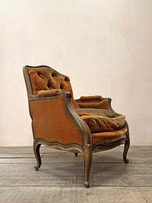 Pair of button back Louis XV style armchairs