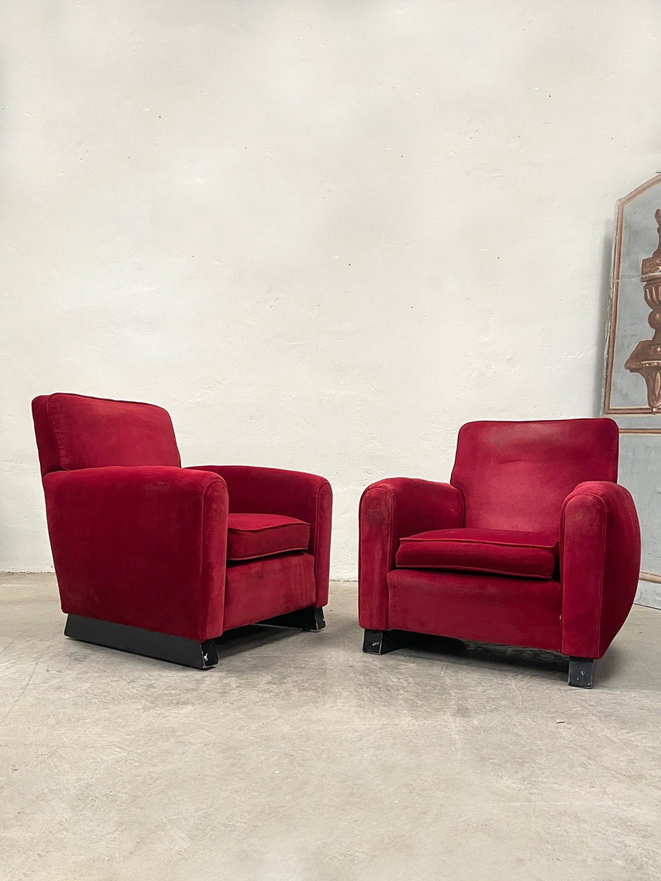 Pair of block feet armchairs