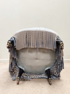 Pair of blue deep buttoned chapeau armchairs