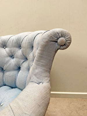 Pair of blue deep buttoned chapeau armchairs