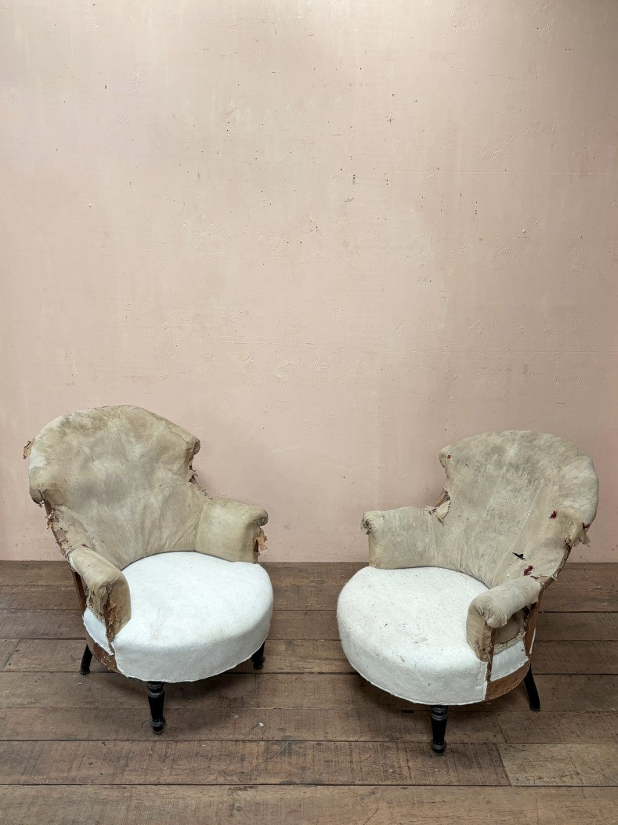 Pair of chapeau de gendarme armchairs (inc. re-upholstery, ex. fabric)