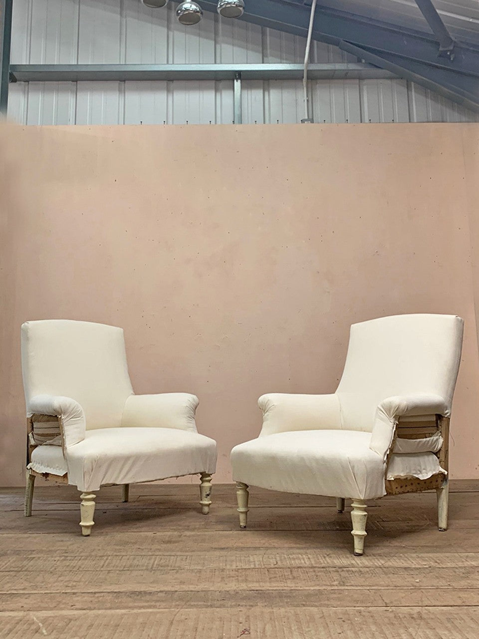 Pair of square back armchairs 'as is'