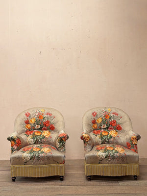 Pair of floral armchairs 'as is'