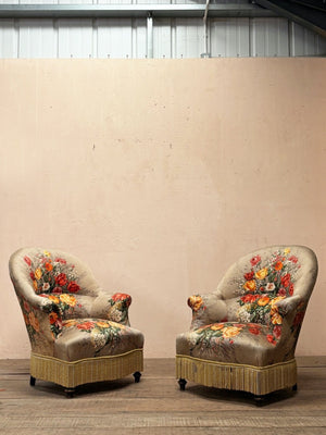 Pair of floral armchairs 'as is'
