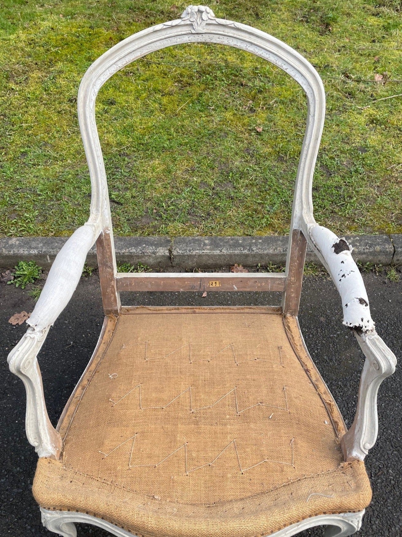 Pair of large Louis XV style armchairs 'as is' (or + £1,400 + VAT for the re-upholstery, ex. fabric)