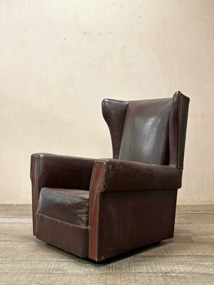 Pair of leather wing chairs 'as is'