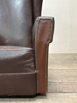 Pair of leather wing chairs 'as is'