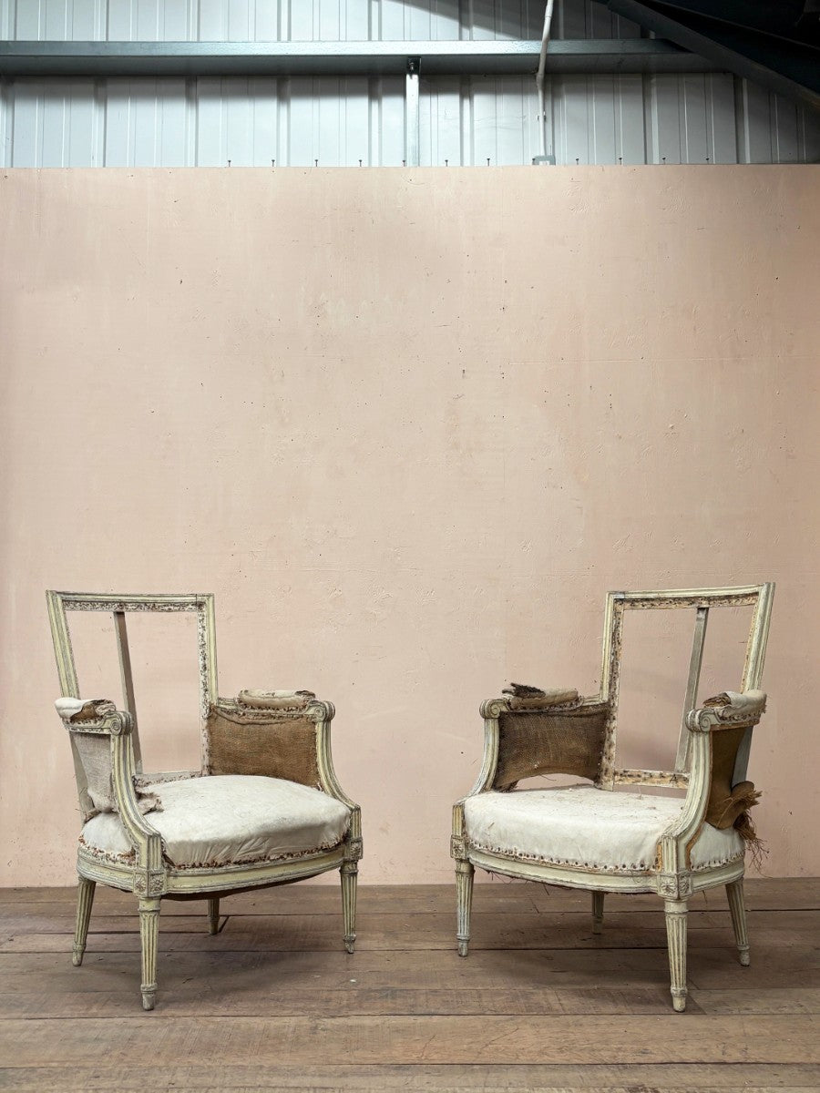 Pair of Louis XVI armchairs (inc. re-upholstery, ex. fabric)