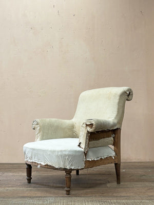 Pair of scroll back armchairs 'as is' (or £2,400 inc. re-upholstery, ex. fabric) (Reserved)