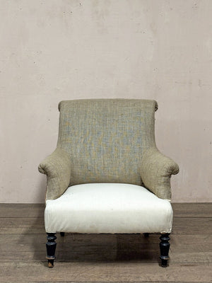 Pair of scroll back armchairs (inc. completion of the re-upholstery)